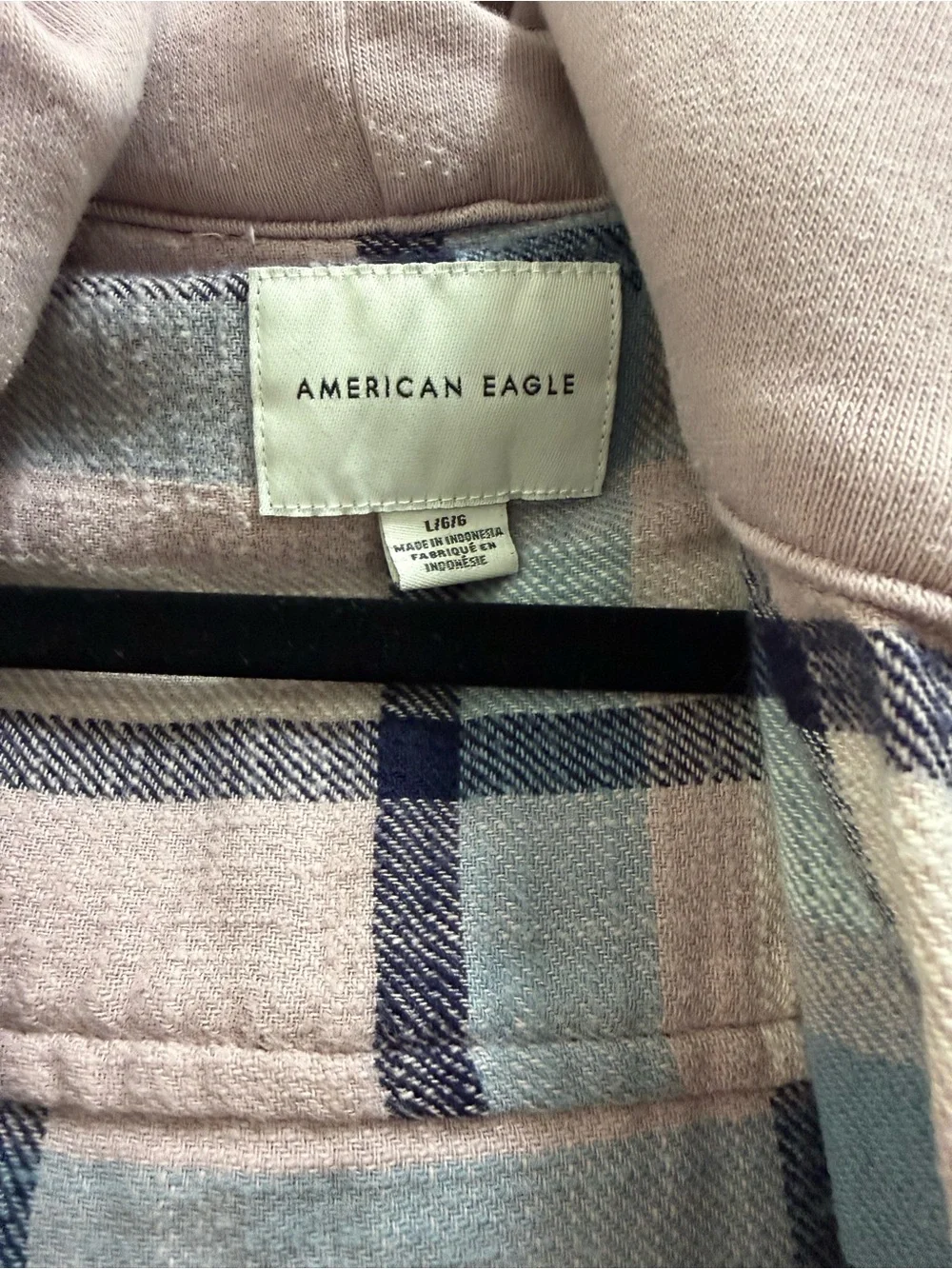 American Eagle Outfitters Lilac Plaid Hooded Button-Down Shirt